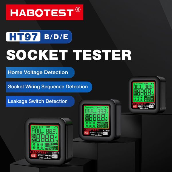 HT97 Digital Socket Tester Smart Voltage Detector RCD GFCI Voltage Test EU US UK Plug Large Display CE Certified