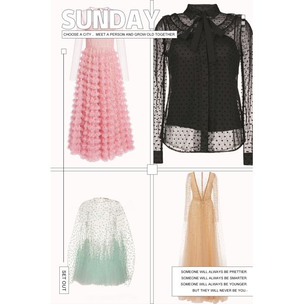 Brown 100% Polyester 140CM Flocked Mesh Tulle Fabric For Girl Dress