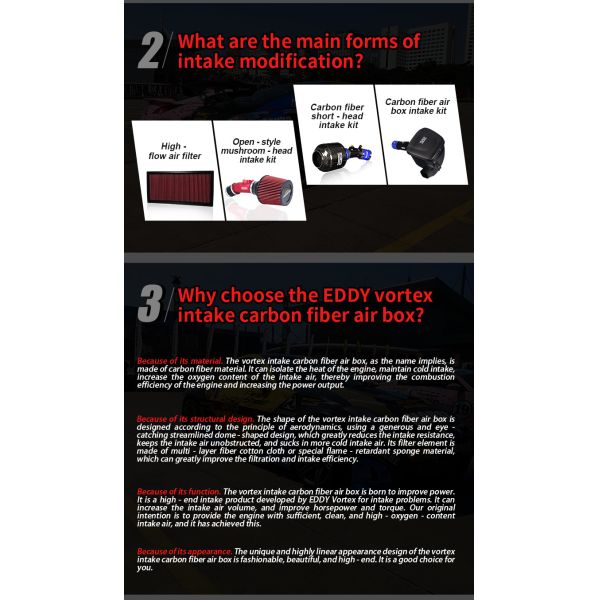 Vortex-generating EDDYSTAR Carbon Fiber Air Intake Kit with 76mm High-flow Filter for 15-16 Audi A3 1.8T/2.0T - Bolt-On Installation