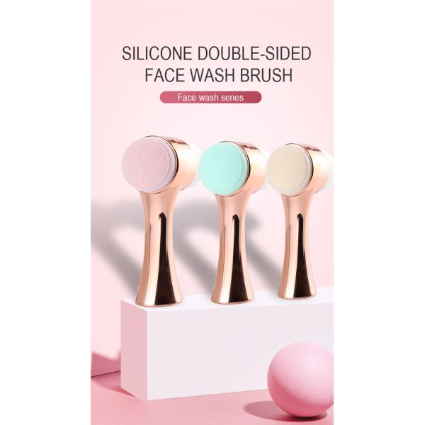 Double Surface Manual Facial Cleansing Brush Soft Synthetic Hair Silicone