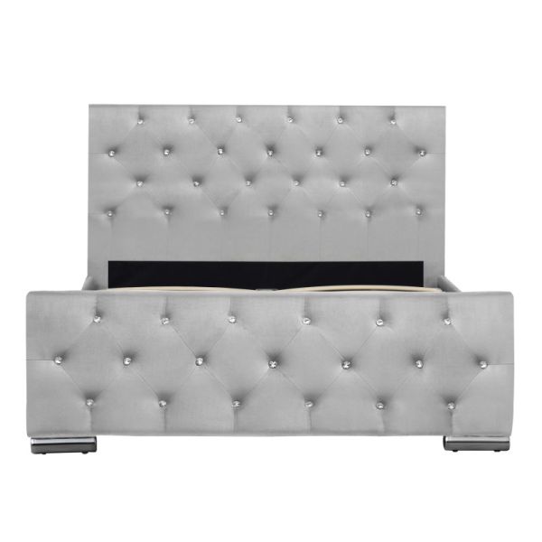 Tufted Velvet Upholstered Wood Frame Bed Wtih Cristal Button Headboard