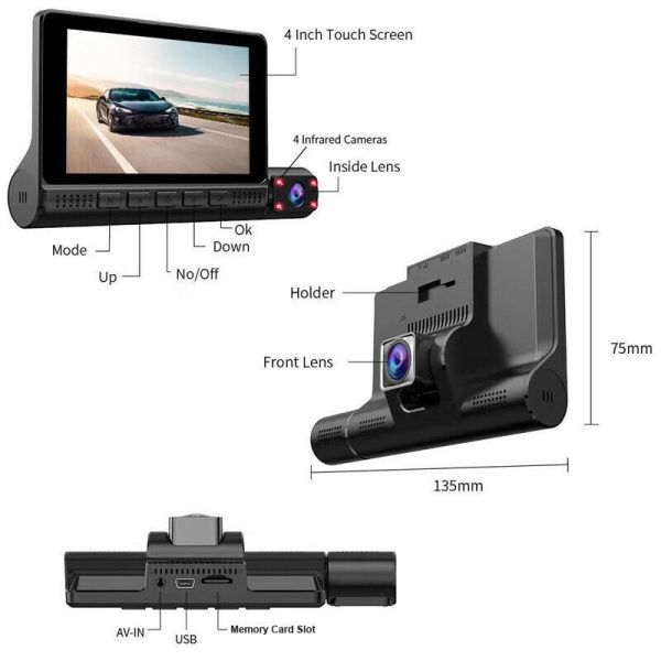 4Inch Touchscreen Wireless Dashboard Camera Dashboard DVR System GSensor Motion Detection
