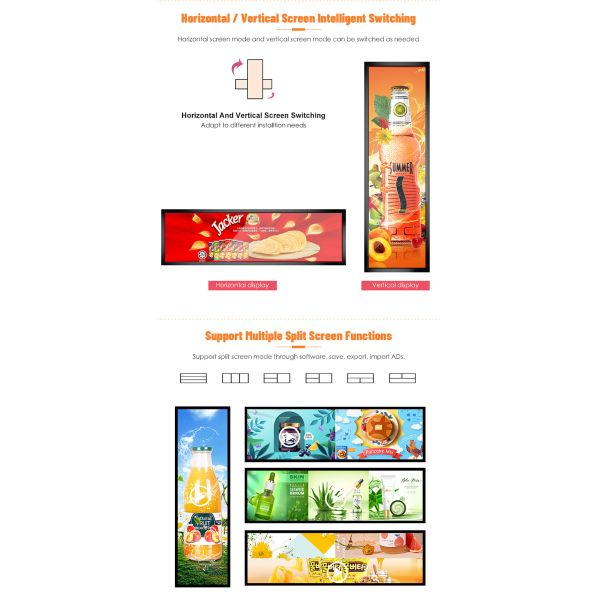 19 Inch Ultra Long Digital Advertising Lcd Stretched Bar Display