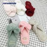 Anti Slip EVA Sole Womens Fuzzy Slipper With Grid Bottom