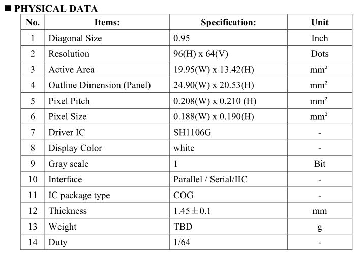 128 64 COB SPI Interface 0.96in White Passive Matrix OLED Display Module