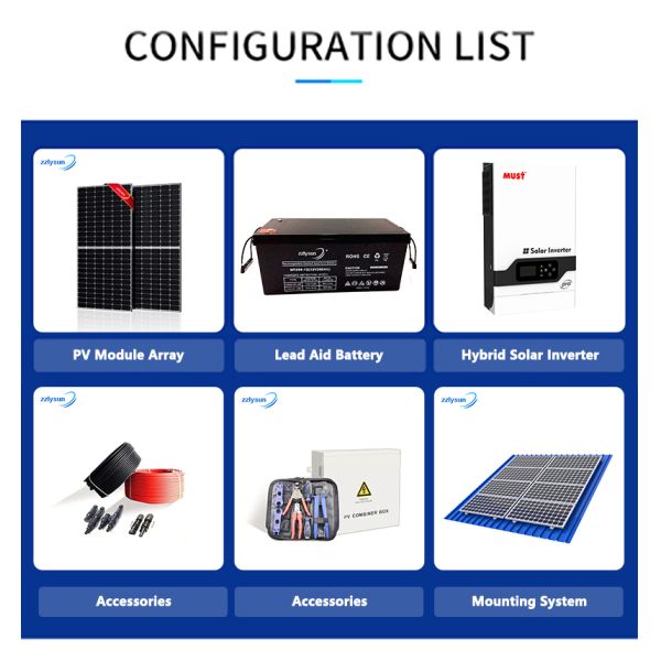 Hybrid Solar Panel Power System Portable Power Lead Aid Battery Kit 5KW