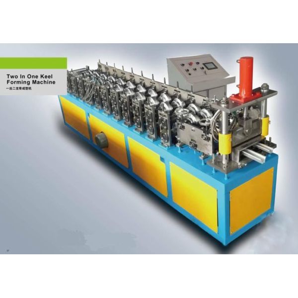 0.4-1.2mm Top Hat Channel Roll Forming Machine , 2 In One Metal Omega Profile Roll Forming Machine
