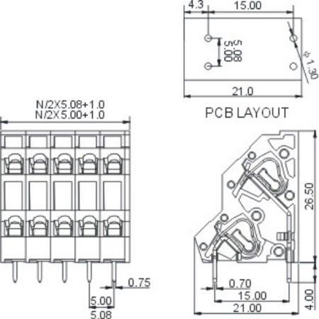 GS245H2-5.0 PCB Spring Terminal Blocks High Temperature Electric Connector
