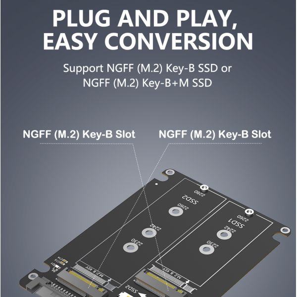 Dual M.2 NGFF Key B to SATA III Adapter for SSD Expansion