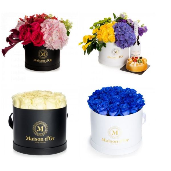 SGS PMS 4C Printing Round Hat Box 200gsm Cardboard Rose Preserved