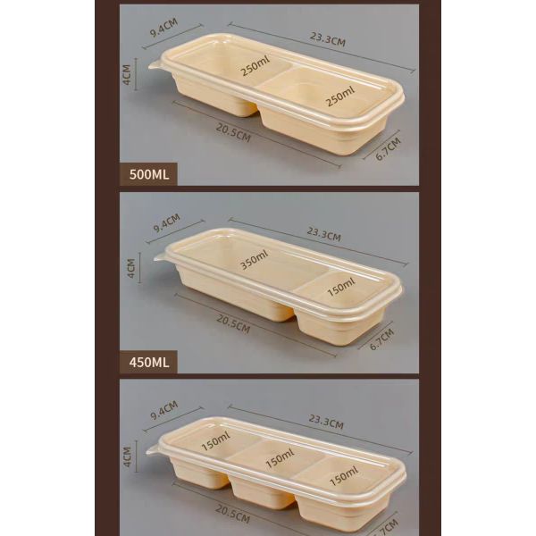 Rectangular Biodegradable Meal Prep Containers 2 Compartment Eco Disposable Bowls