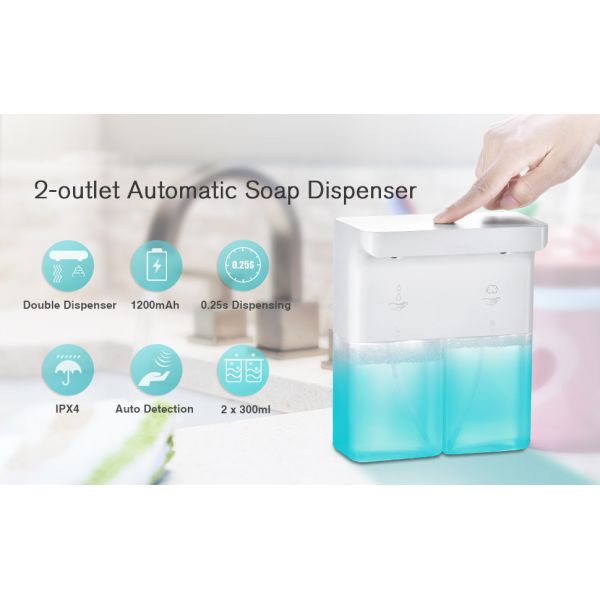 ABS Sensor Liquid Soap Dispenser OEM Double Nozzles 600ML