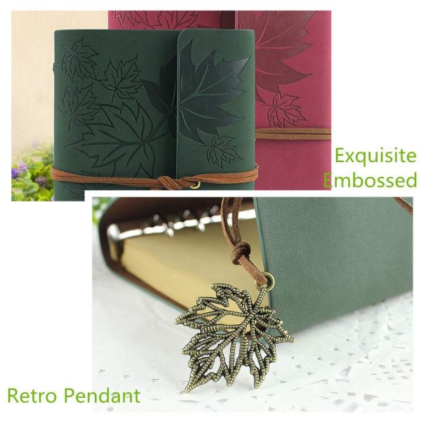 6 Ring Binding Travel Journal Notebook Maple Leaf Embossed Logo With Retro Pendent