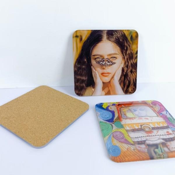 Round Acrylic Sublimation Coaster Blanks With Cork Back Custom Printing 10cm Size