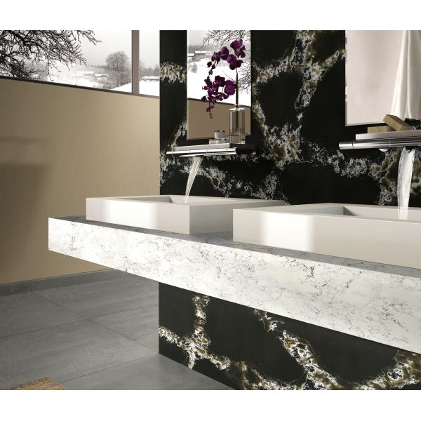 Black Calacata Artificial Quartz Kitchen Countertop With Coherent Pattern Marble looking