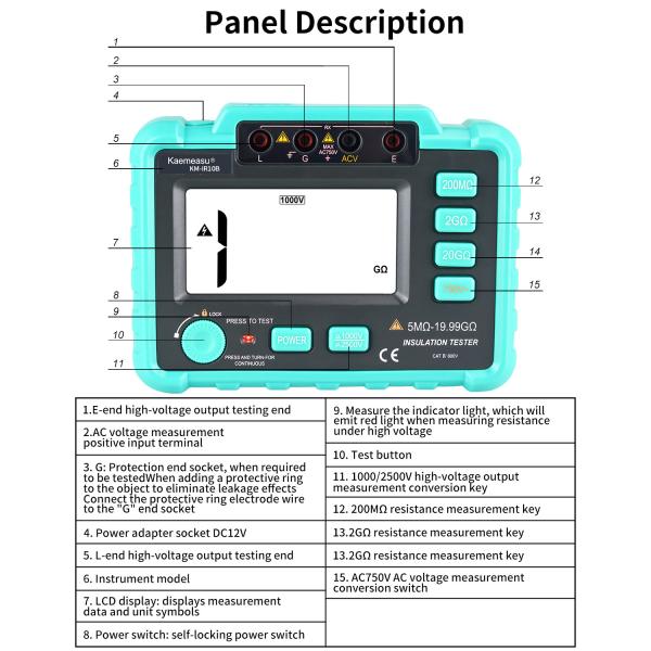 kaemesau Insulation Resistance Tester 1000V 2500V Overload Protection Digital Insulation Resistance Tester IR10B