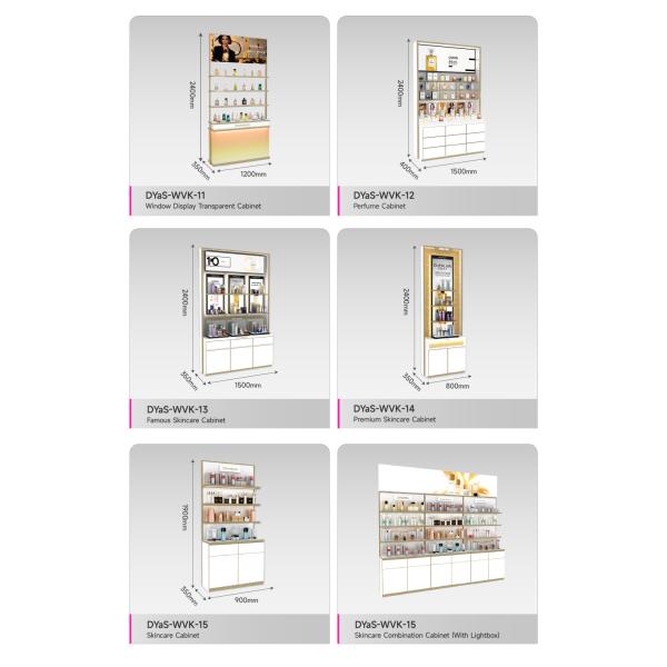 Cosmetic Store Rack White Wooden Skincare Cabinet With Light Box For Luxury Shop Display Furniture And Retail Shop Interior Design