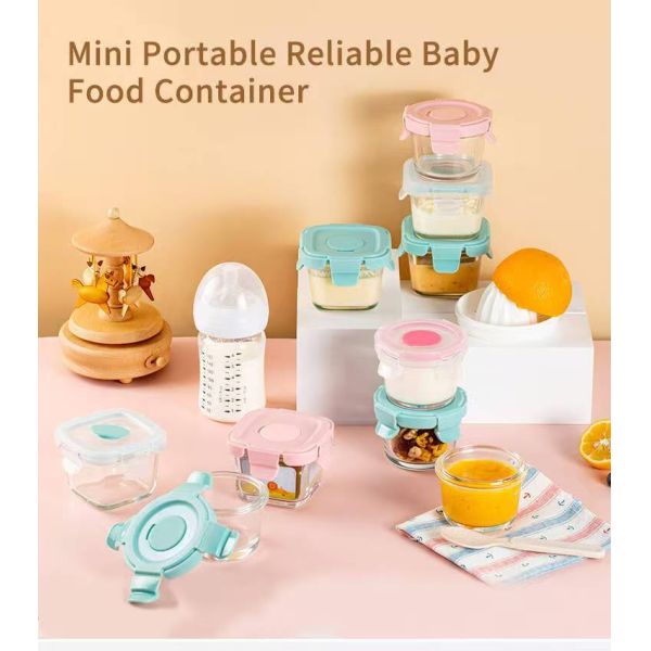 120ml 130ml 160ml Mini Glass Food Container and Baby Food Storage Container with High Borosilicate Glass and Silicone Lids