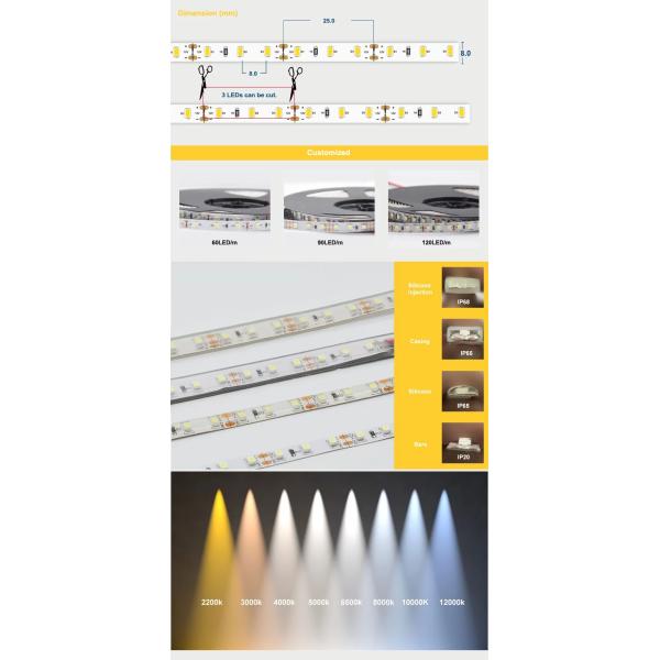 220V Super Slim 2835 High Power Led Strip Lights 6W Per Meter IP65 Easy Installation