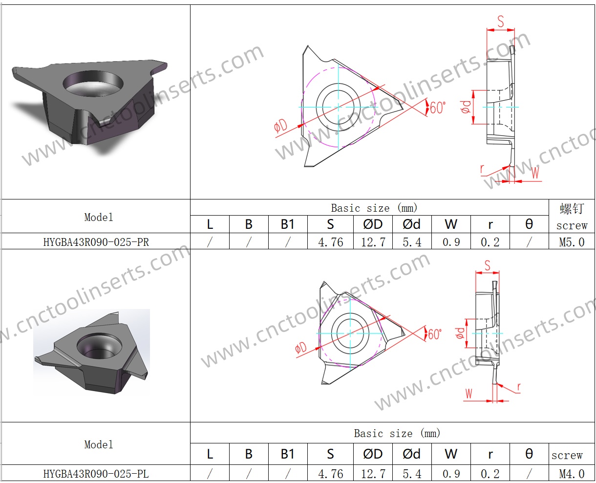 CNC Grooving Insert with PVD Coating HYGBA43R090-025PR(3D169/0251) HYB208, Suitable For Difficult-to-machine Materials Except High-temperature Alloys.