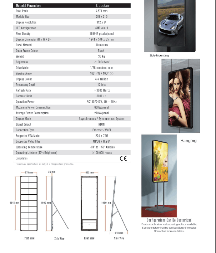 Indoor Led Advertising mobile Billboard , Poster Led Display P1 P2 P3 P4 P5 P6 For Shopmall
