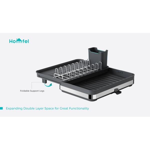 Foldable Space Saving Stainless Steel Kitchen Dish Rack Expandable Dish Drainer Organizer Premium Dish Drying Rack