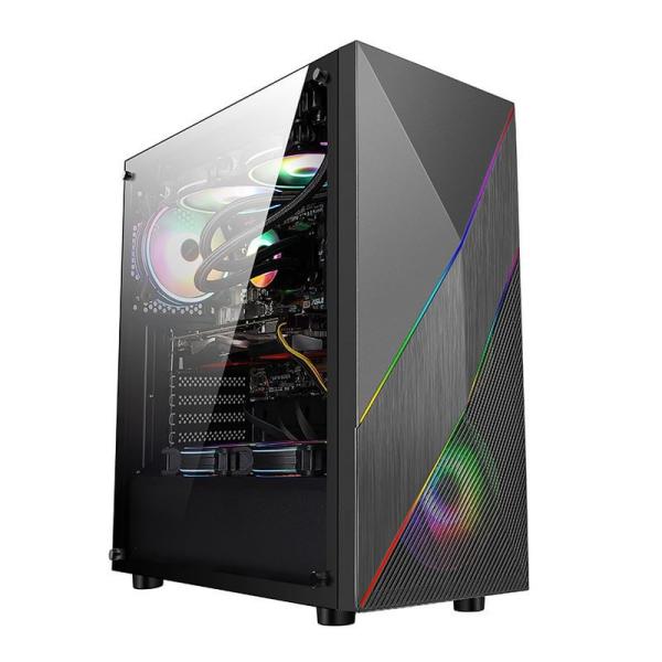 ETEK - PC Mid Tower Case Irregular and Mesh Front Panel with ARGB LED Strip,Tempered Glass Side Panel, Top I/O Panel