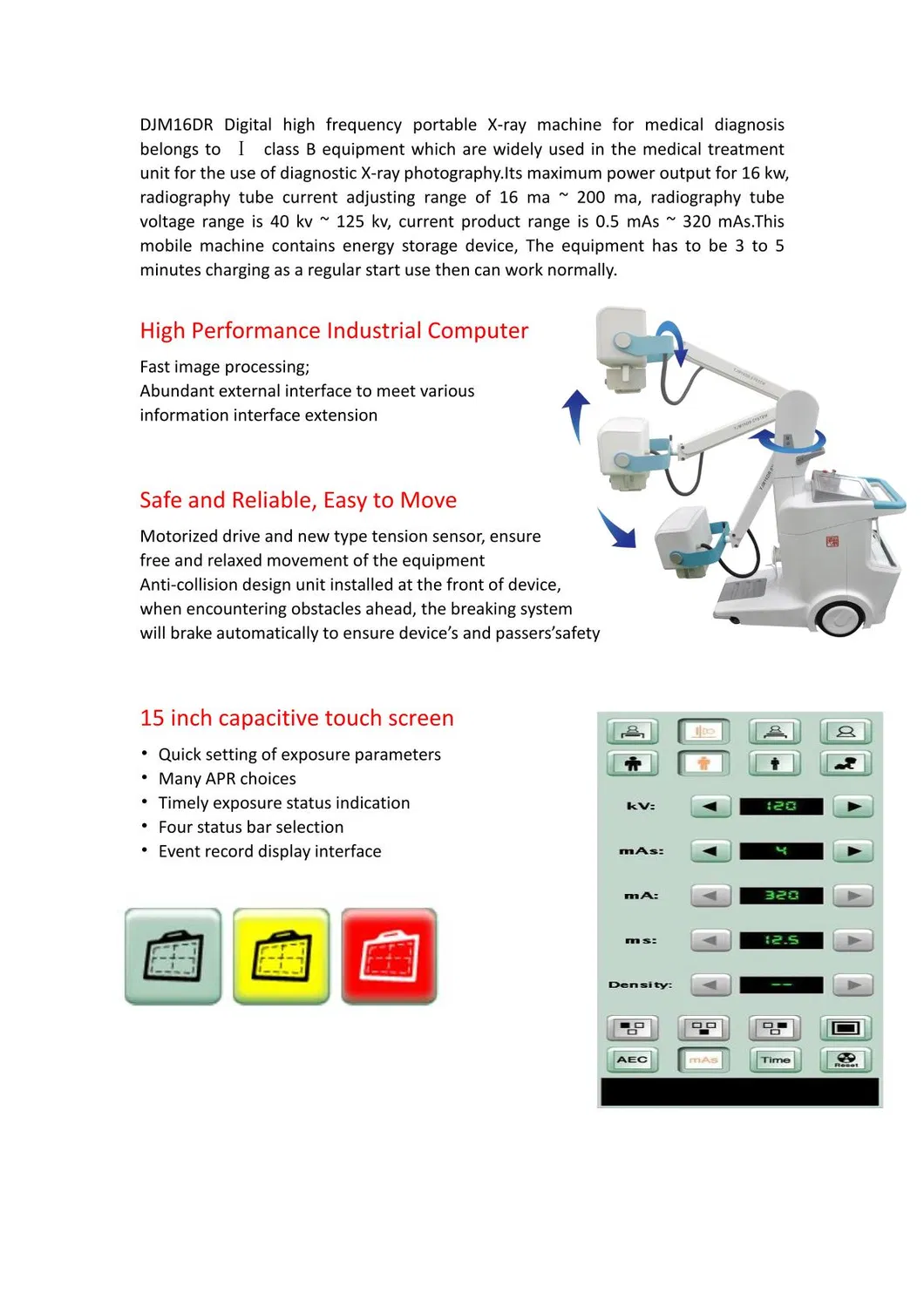 High Frequency Portable X-ray Machine For Medical Diagnosis Capacity Not Over Than 7kVA Voltage 180-240V