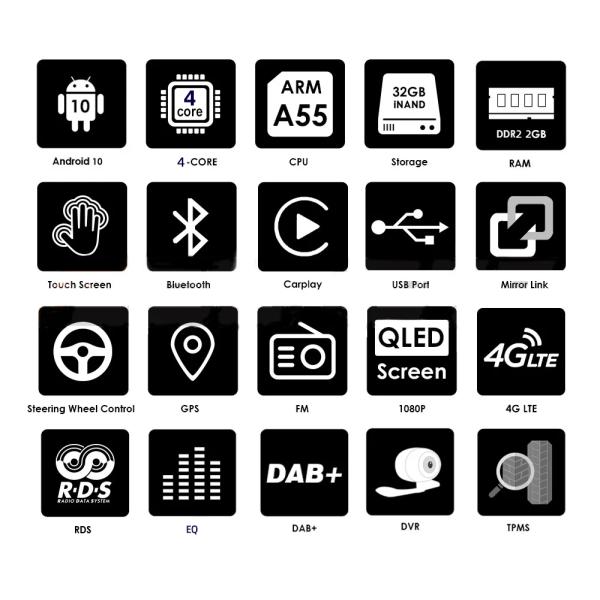 2DIN Car Radio with Android 9.0 GPS Navi and Apple Carplay Android Auto FM Autoradio