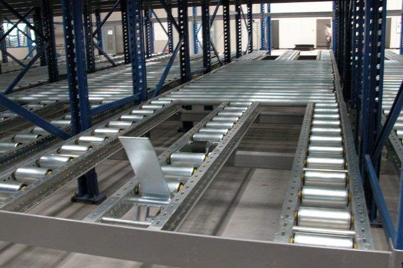 1000kg Logistic distribution central gravity flow racks with roller track ,