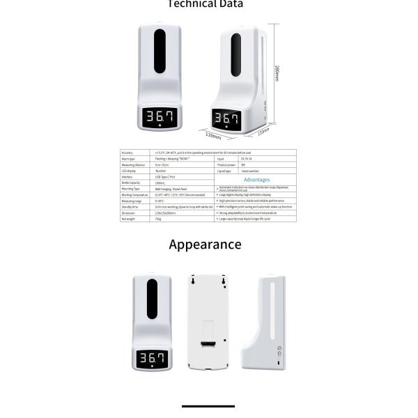 Intelligent Sensor Touchless Sanitizer Soap Dispenser Machine with Temperature Measurement,Wall Mount Soap Dispenser
