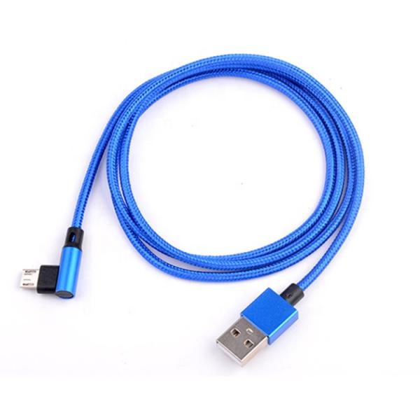 Fast Charging 2.4A Nylon Braided L Shape Left Angle Micro b to USB A Male Data Charger Cable for Phone