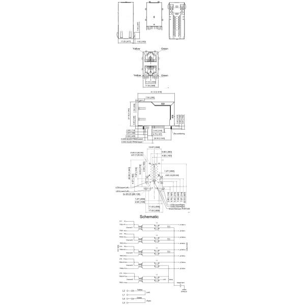 2 Ports Stacked Magnetic Rj45 Ethernet Jack 2X1 10G ICM Non POE With Light Pipe
