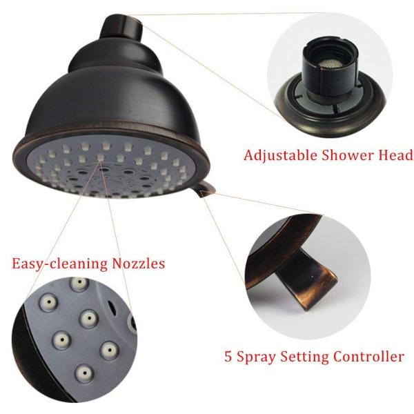 5 Spray 4inch Rainfall Shower Head In Bronze Wall Mounted Showerhead