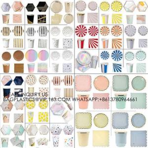 China Stamping Edge Hexagon Disposable Tableware Set Wedding Disposable Tableware Customized 7 Inch 9 Inch Printing Plate wholesale