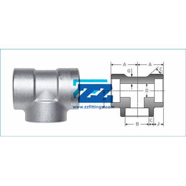 Stainless Steel Reducing Tee ASME B16 11 Carbon Steel Pipe Fittings 2 x 1 1 / 4 " A105N 6000 # Socket Weld Tee