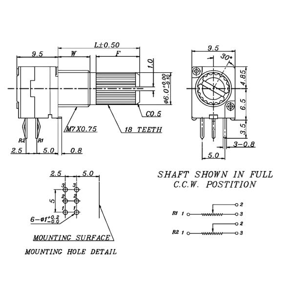 RK097NS Single F Shaft Rotary Potentiometer Switch B10K B20K B50K B100K
