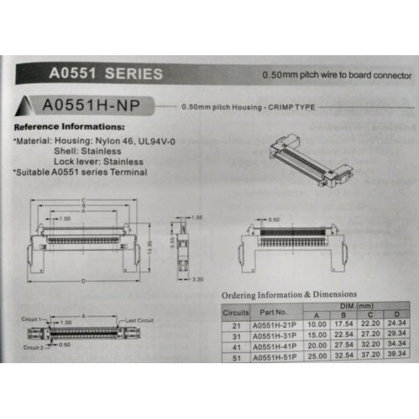 Single Row Wire To Board Connector, 0.5 Mm Pitch LVDS Connector With Stainessless Shell