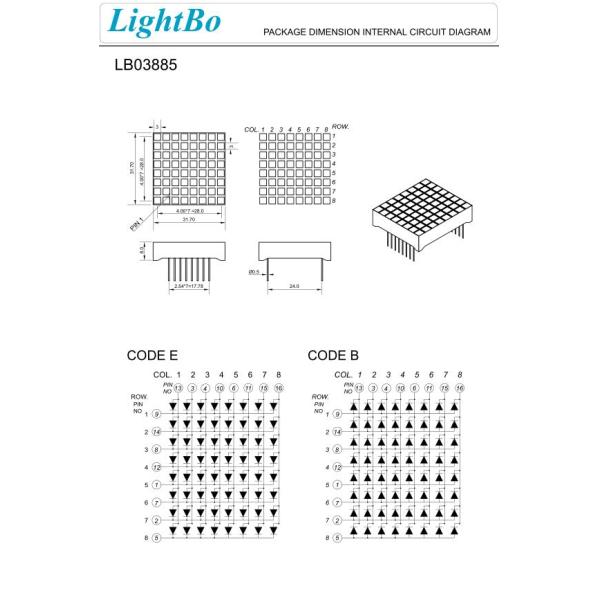 Pink Square 8x8 LED Dot Matrix Display Row Anode Column Cathode For Elevator