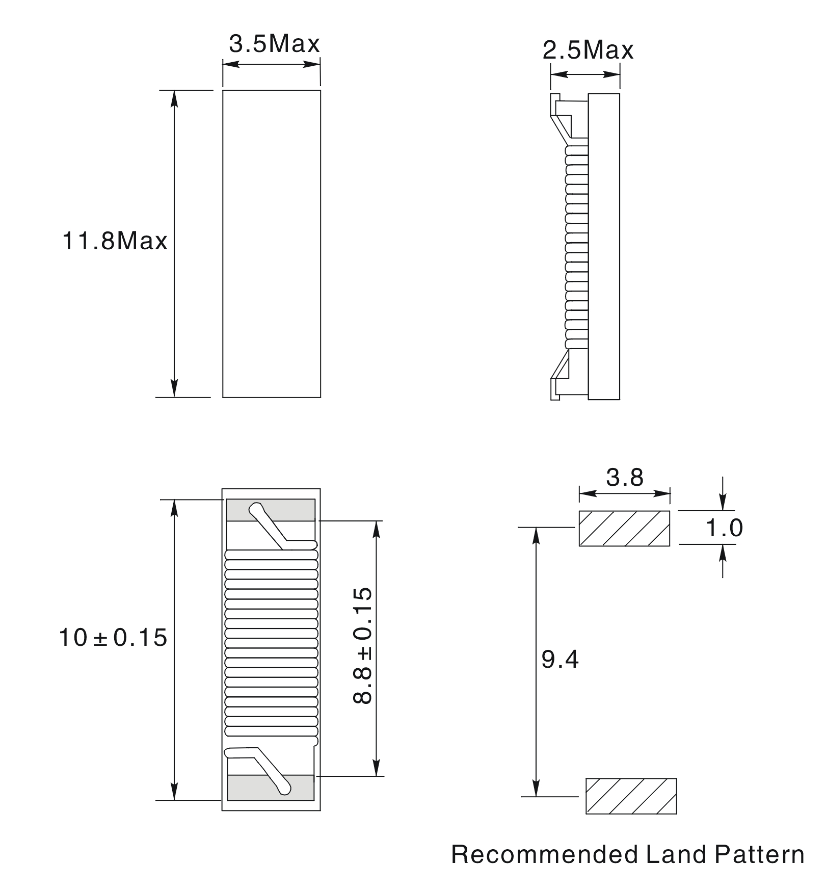 11.6x3.5x2.5mm RFID Coil Antenna SMD Drop Resistant High Mechanical Performance