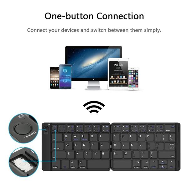 Rechargeable Full Size Ultra Slim Folding Keyboard Compatible IOS Android Windows Smartphone Tablet and Laptop