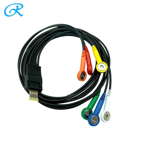 60cm 90cm, 6 Lead black Holter ECG Cable, Snap, Schiller MT101 / MT102 Compatible, China Medical