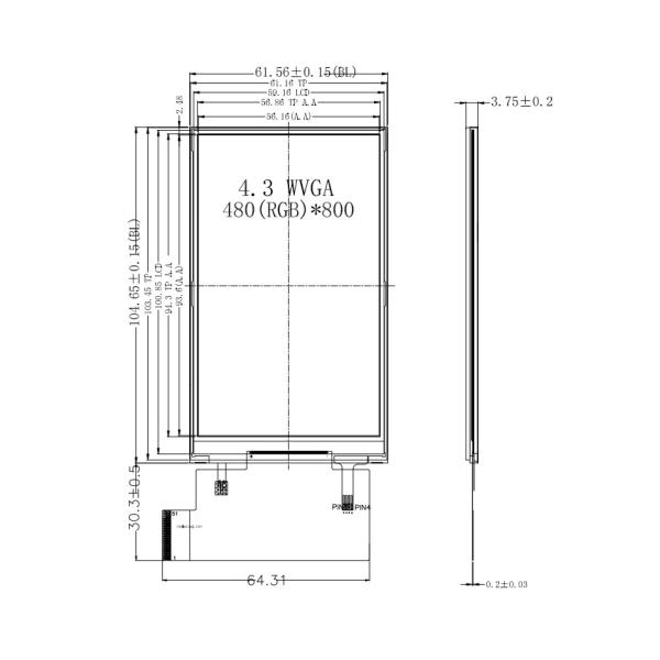 4.3 Inch 480X800 IPS TFT LCD Display Portrait Type 4.3 Inch RGB Interface TFT Screen
