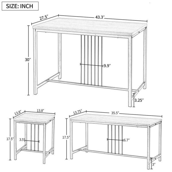 43.3“L Wooden Dining Room Table And Chair Set With 1 Bench 2 Stools