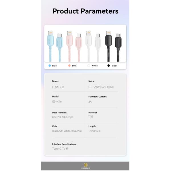 ESSAGER C to L iPhone USB C Cable Fast Charging PD 29W ES-X46 Series