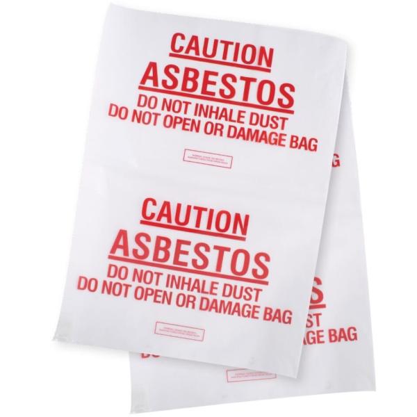 Asbestos Removal, disposable plastic yellow poly asbestos warning printed burial bags, Asbestos clear plastic packing ju