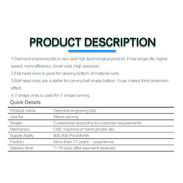 Granite Marble Engraving Stone Diamond Router Bit Grit 30 -60 Vacuum Brazed Bits