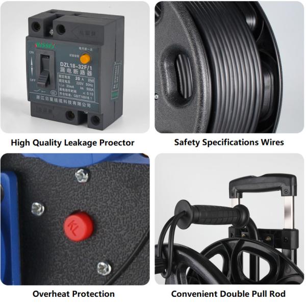 4 Way General Sockets IP54 Retractable Cable Reel Customized Length Heavy-Duty Industrial Waterproof Extension Cable Reel