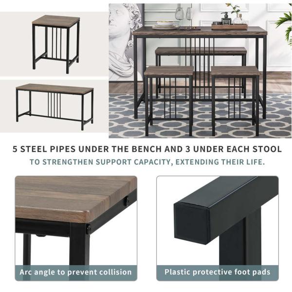 43.3“L Wooden Dining Room Table And Chair Set With 1 Bench 2 Stools