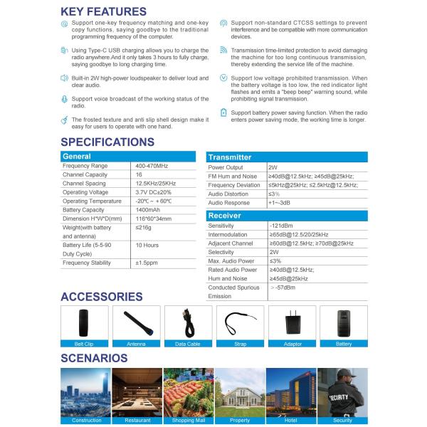 Kirisun PT370 UHF Licence Free Analog Two Way Radio